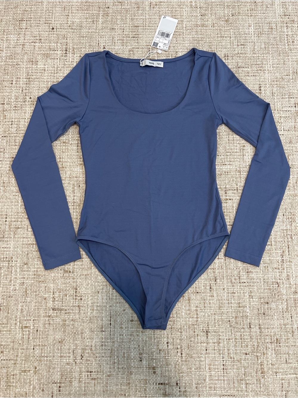 Mango Blue Scoop Neck Long Sleeve Bodysuit size S NWT